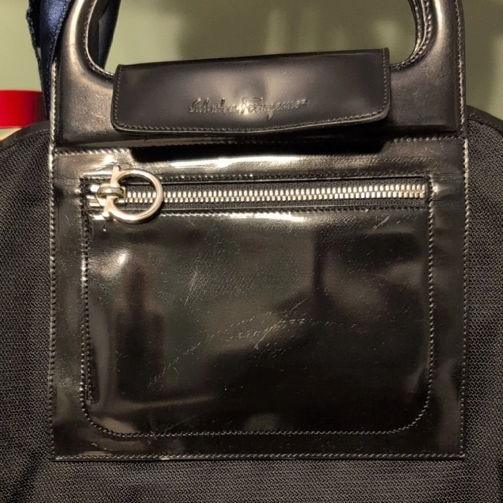 Salvatore Ferragamo Black Tote Bag Italy Big Leather Handles Stylish - Picture 6 of 15